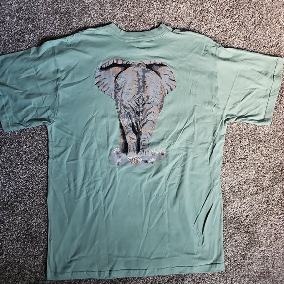 Go Wild Victoria Falls Green Size 2XL Front and Back Elephant Graphic Shirt - Picture 6 of 7